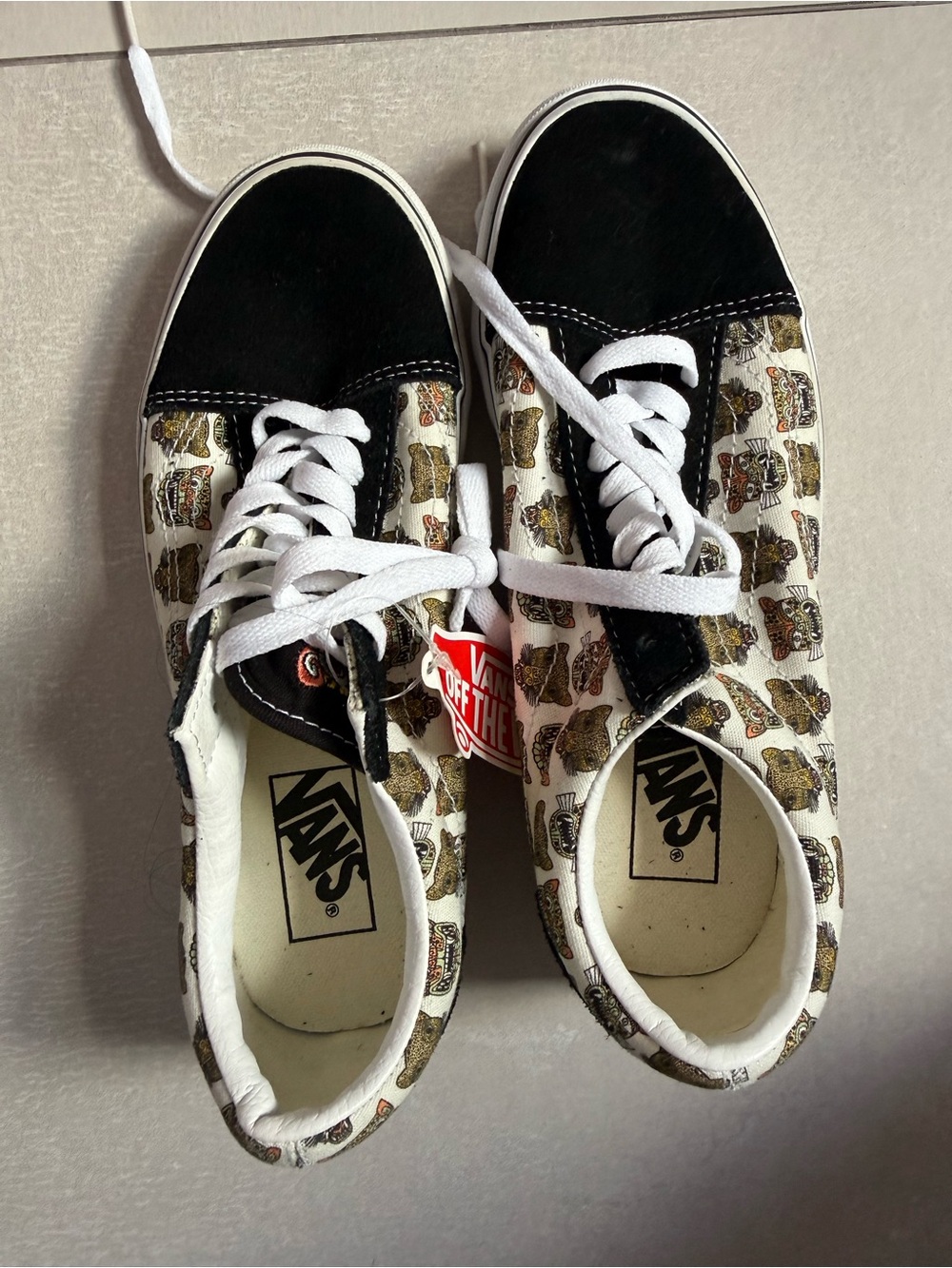 Unisex Vans Black & White Low-Top Skate Sneakers with Pumas Graphic Print